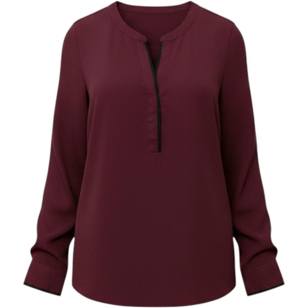 Banana Republic Wine V-Neck Blouse Long Sleeve Contrast Trim Tunic Top Small